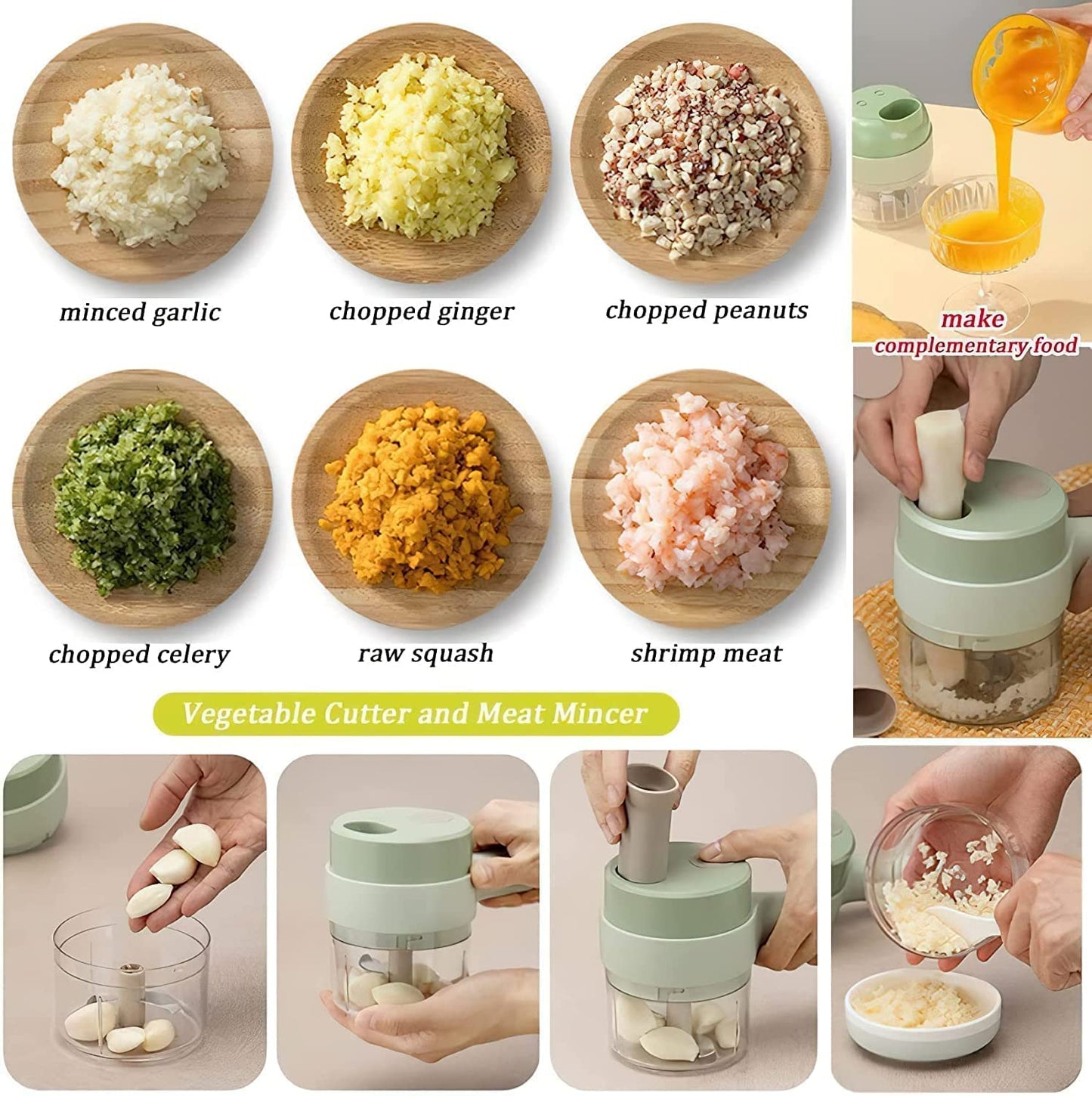 5 in 1 Handheld Hammer Electric Vegetable Cutter Set Mini Wireless Food Choppers Garlic Vegetable Chopper Slicer machine ( Random Color )