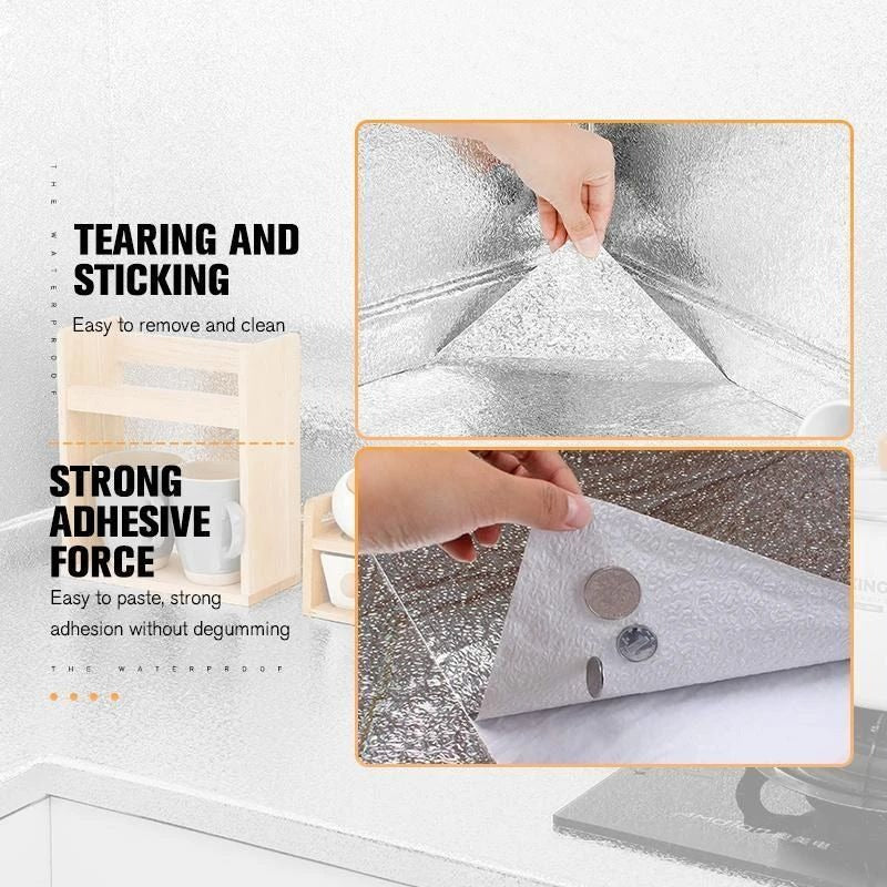 Silver Foil Kitchen Waterproof & Oil Proof Self-Adhesive Sticker Roll – Aluminum Heat Resistant Wallpaper for Stove, Cabinets & Walls (60×200cm)
