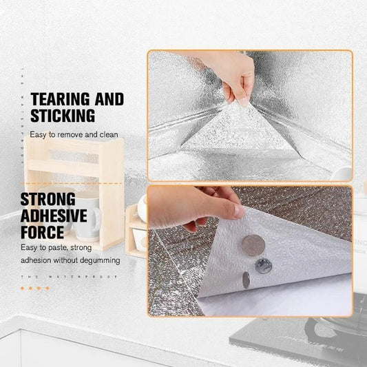 Silver Foil Kitchen Waterproof & Oil Proof Self-Adhesive Sticker Roll – Aluminum Heat Resistant Wallpaper for Stove, Cabinets & Walls (60×200cm)